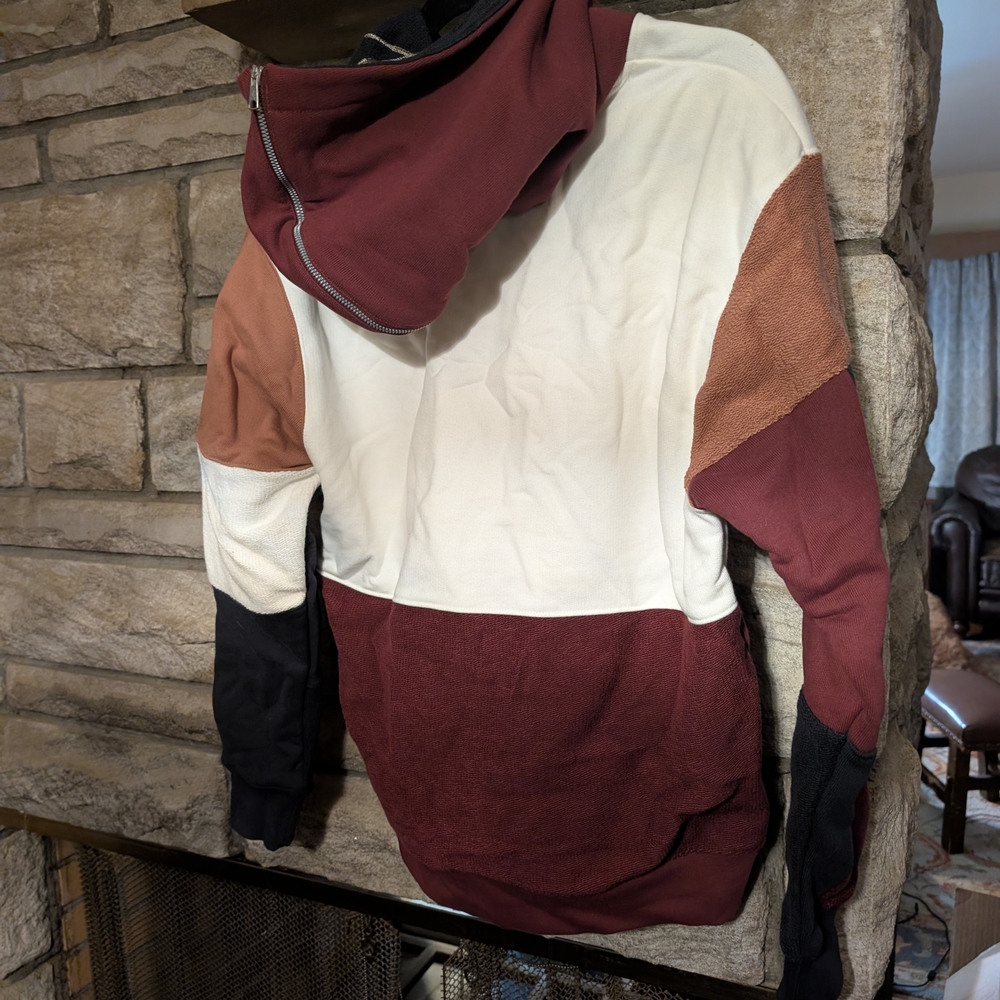 Jordan Nike Flight Color Block Hoodie in White, Burgundy, and Black, Small - Picture 6 of 7